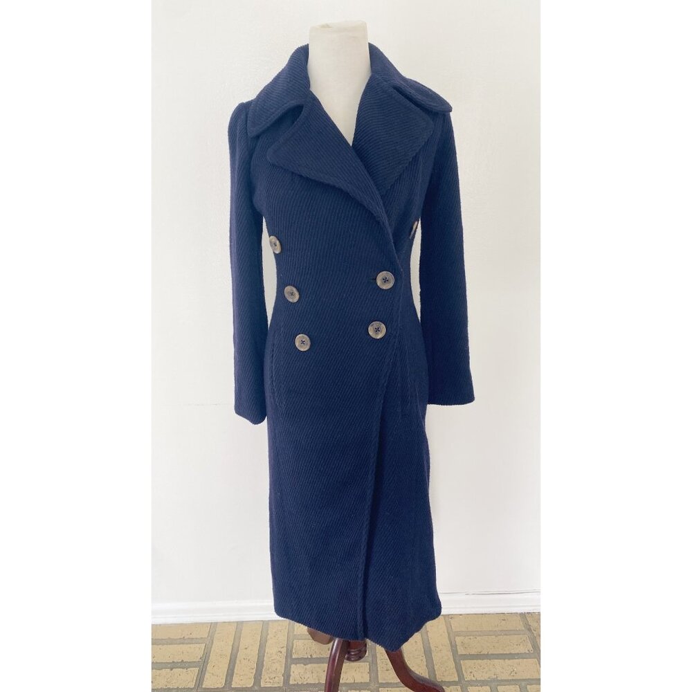 Free People Brixton Ribbed Pea Coat Jacket Navy Blue Wool Blend